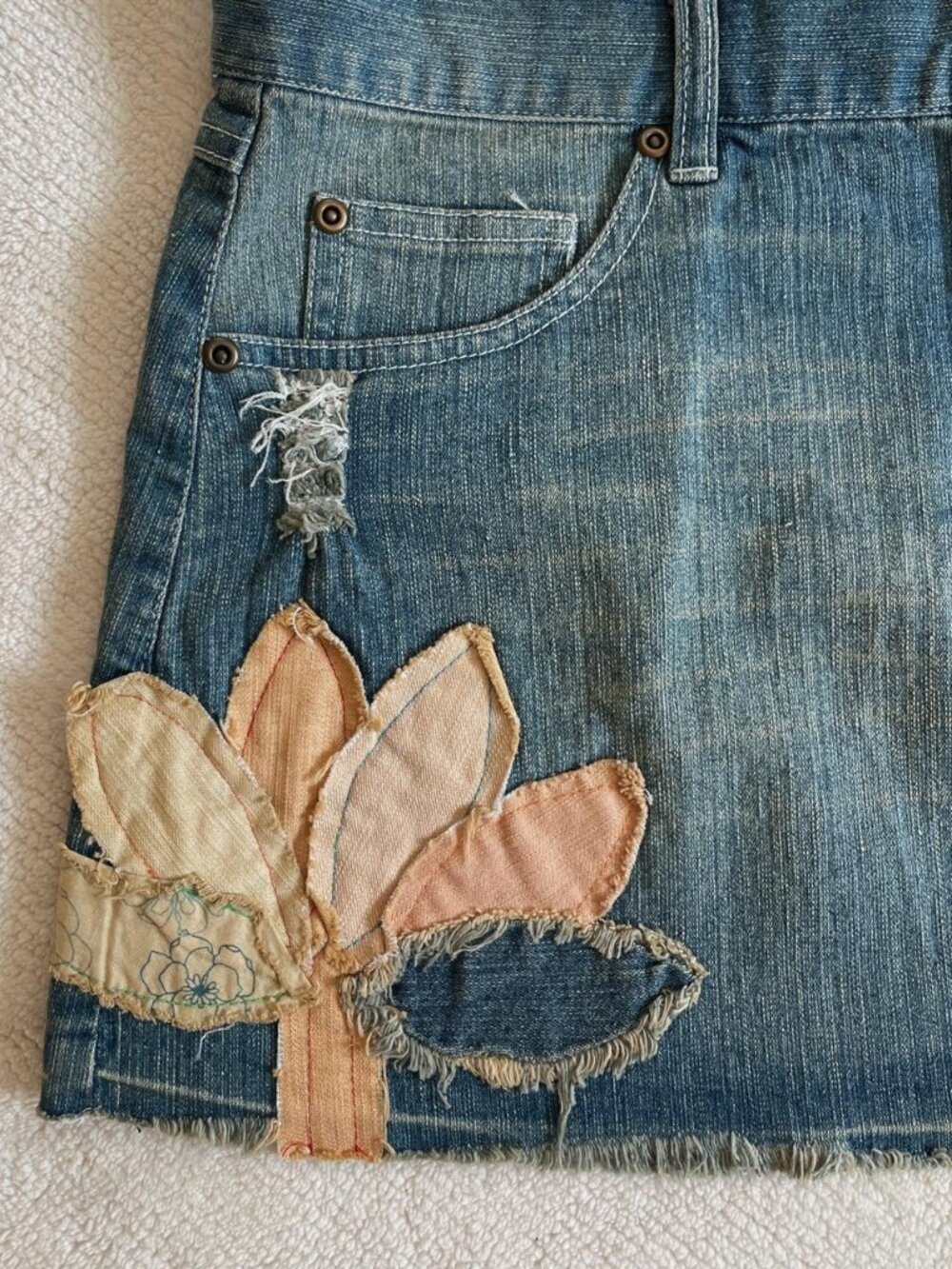 Y2K Don Ruciano Denim Patchwork Mini Skirt Casual Festival Size XL - Picture 4 of 6